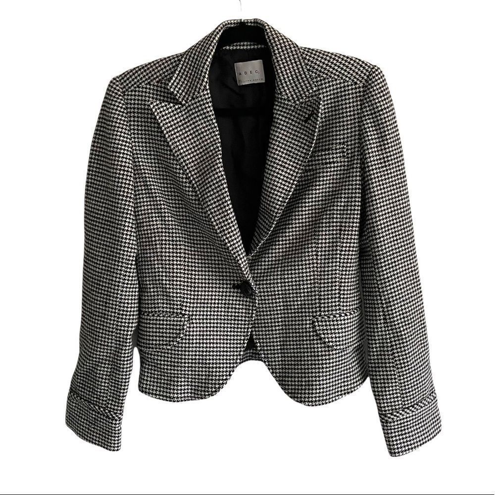 ADEC 2 By PHILLIPE ADEC Houndstooth Button Front Blazer Jacket Black White M